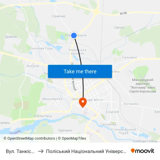 Вул. Танкістів to Поліський Національний Університет map