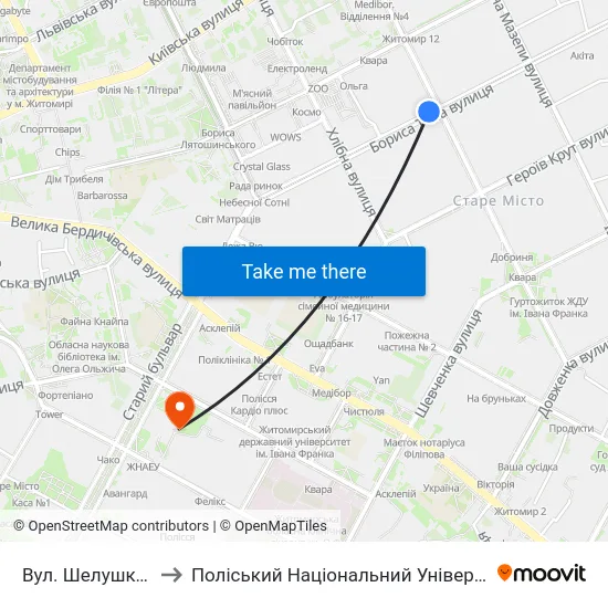 Вул. Шелушкова to Поліський Національний Університет map