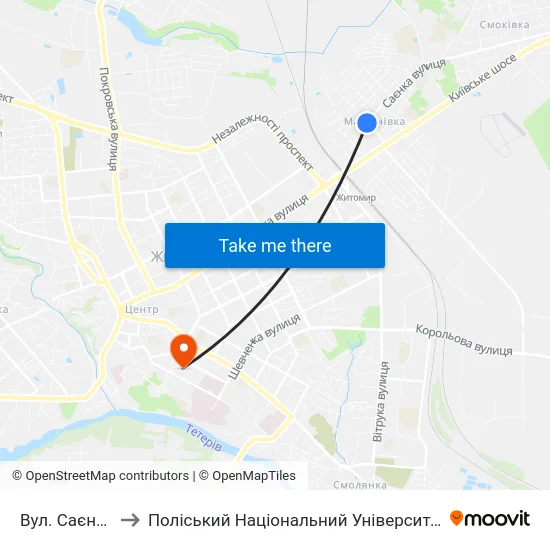 Вул. Саєнка to Поліський Національний Університет map