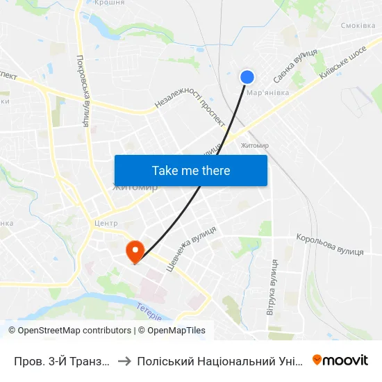 Пров. 3-Й Транзитний to Поліський Національний Університет map