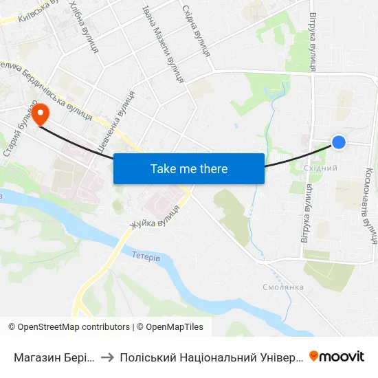 Магазин Берізка to Поліський Національний Університет map