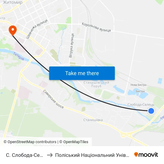 С. Слобода-Селець to Поліський Національний Університет map