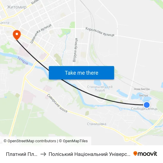 Платний Пляж to Поліський Національний Університет map