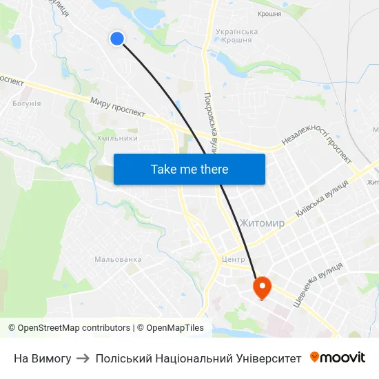 На Вимогу to Поліський Національний Університет map