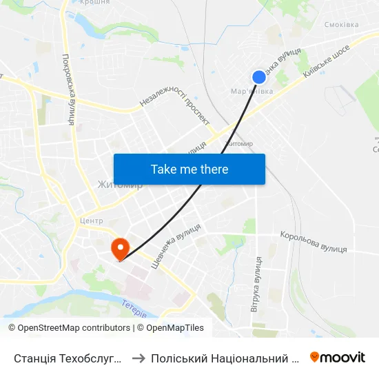 Станція Техобслуговування to Поліський Національний Університет map