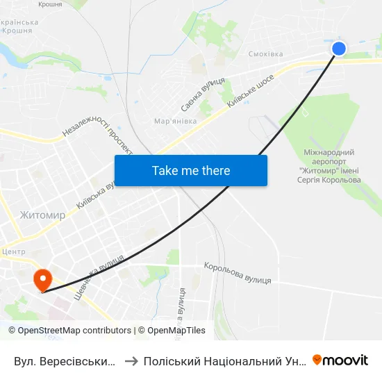 Вул. Вересівський Шлях to Поліський Національний Університет map