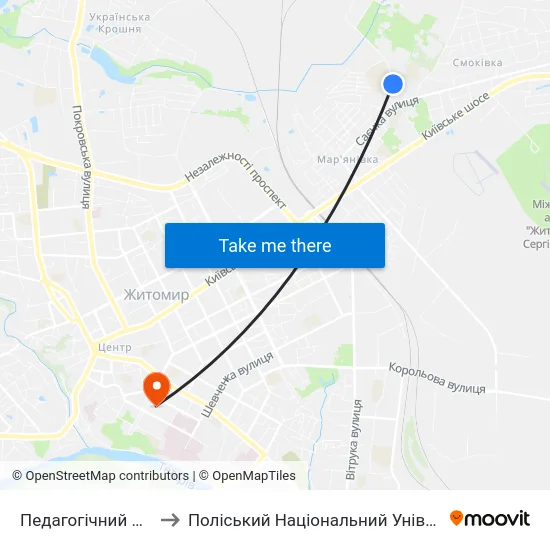 Педагогічний Ліцей to Поліський Національний Університет map