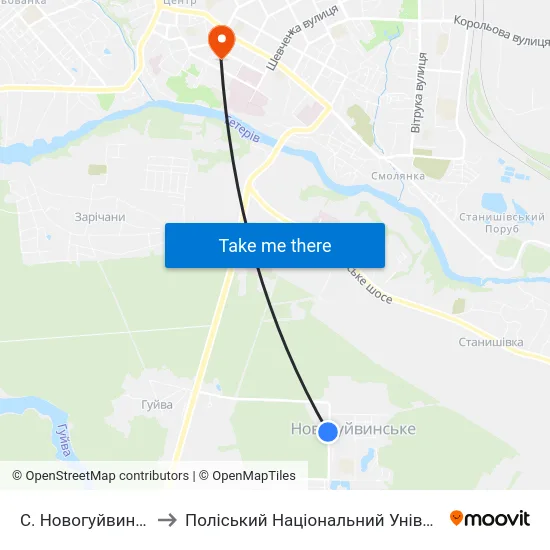С. Новогуйвинське to Поліський Національний Університет map