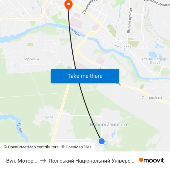 Вул. Моторна to Поліський Національний Університет map