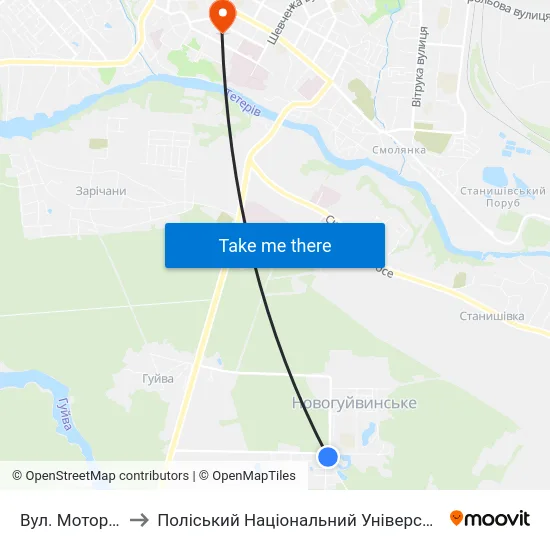 Вул. Моторна to Поліський Національний Університет map