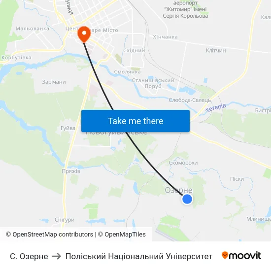 С. Озерне to Поліський Національний Університет map