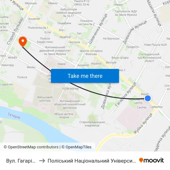 Вул. Гагаріна to Поліський Національний Університет map