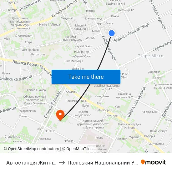 Автостанція Житній Ринок to Поліський Національний Університет map