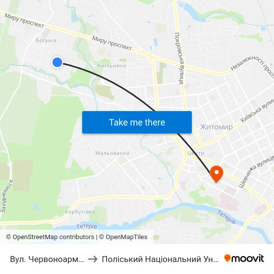 Вул. Червоноармійська to Поліський Національний Університет map