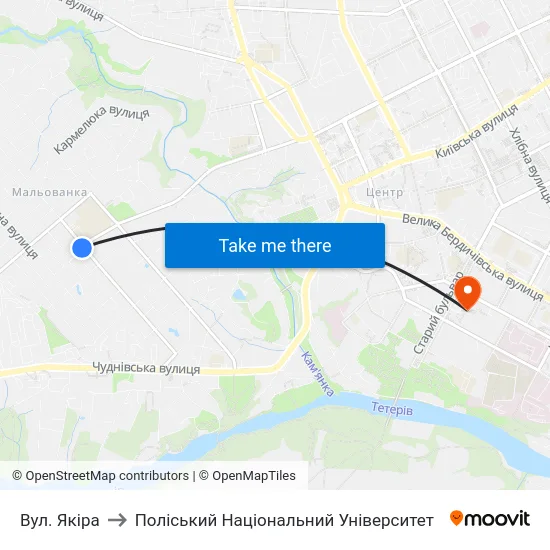 Вул. Якіра to Поліський Національний Університет map
