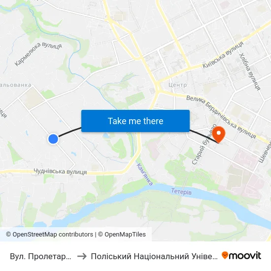 Вул. Пролетарська to Поліський Національний Університет map