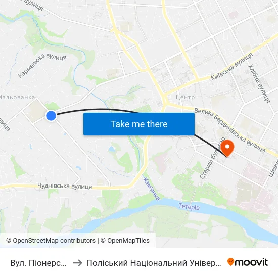 Вул. Піонерська to Поліський Національний Університет map
