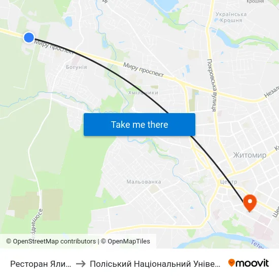 Ресторан Ялинка to Поліський Національний Університет map