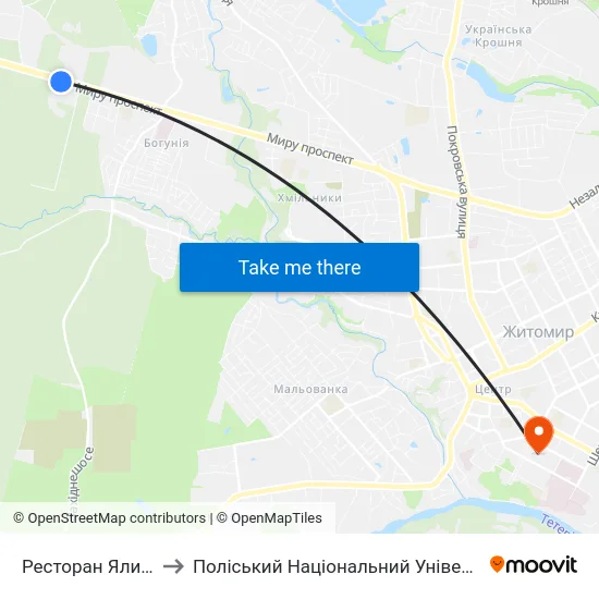 Ресторан Ялинка to Поліський Національний Університет map