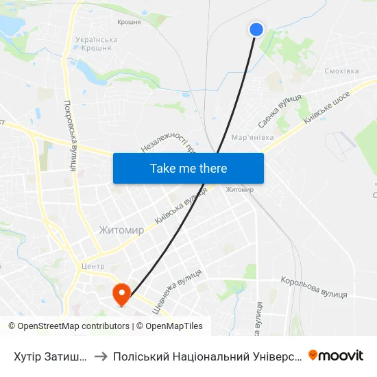 Хутір Затишшя to Поліський Національний Університет map