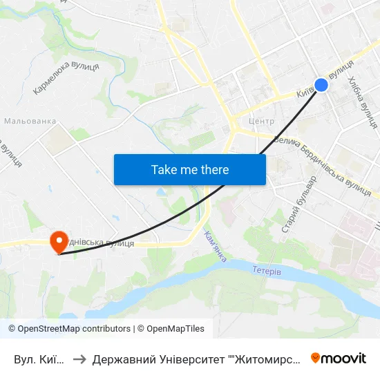 Вул. Київська to Державний Університет ""Житомирська Політехніка"" map