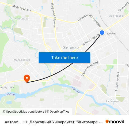 Автовокзал to Державний Університет ""Житомирська Політехніка"" map
