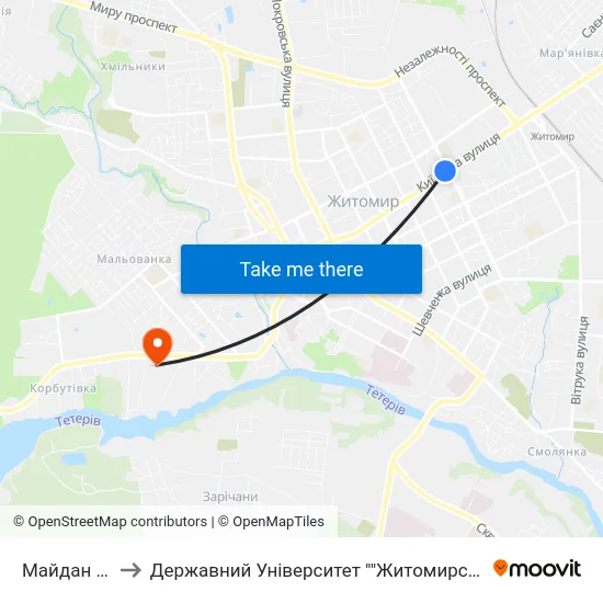Майдан Згоди to Державний Університет ""Житомирська Політехніка"" map