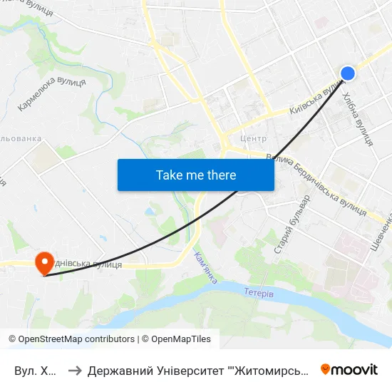 Вул. Хлібна to Державний Університет ""Житомирська Політехніка"" map