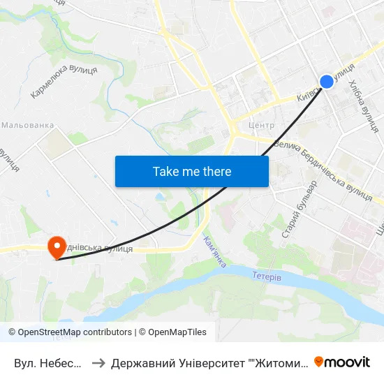 Вул. Небесної Сотні to Державний Університет ""Житомирська Політехніка"" map