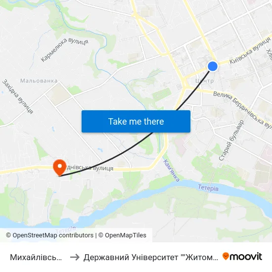 Михайлівський Собор to Державний Університет ""Житомирська Політехніка"" map