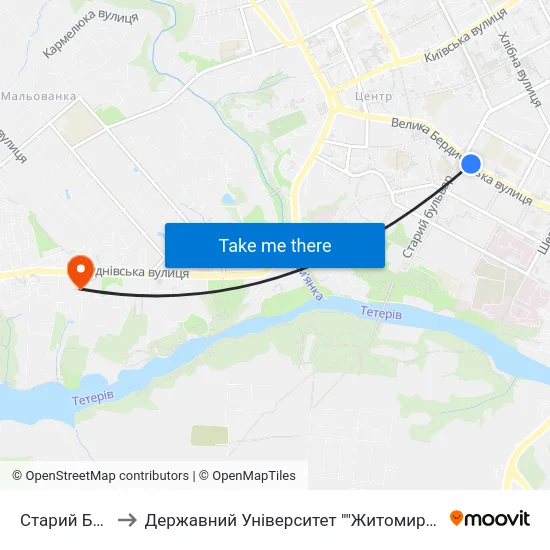 Старий Бульвар to Державний Університет ""Житомирська Політехніка"" map
