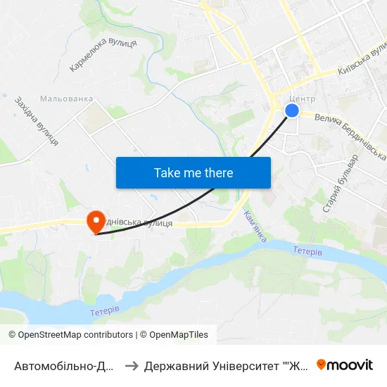 Автомобільно-Дорожний Коледж to Державний Університет ""Житомирська Політехніка"" map