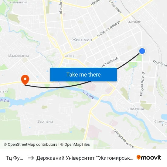 Тц Фуршет to Державний Університет ""Житомирська Політехніка"" map