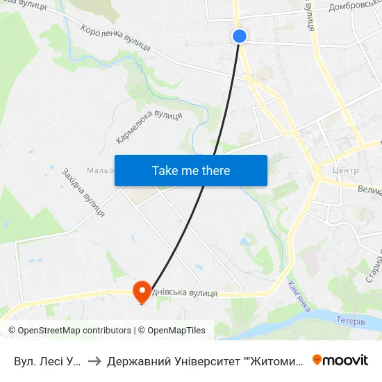 Вул. Лесі Українки to Державний Університет ""Житомирська Політехніка"" map