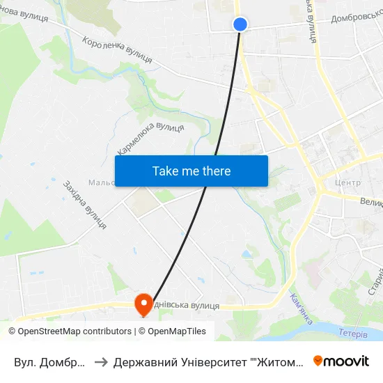 Вул. Домбровського to Державний Університет ""Житомирська Політехніка"" map