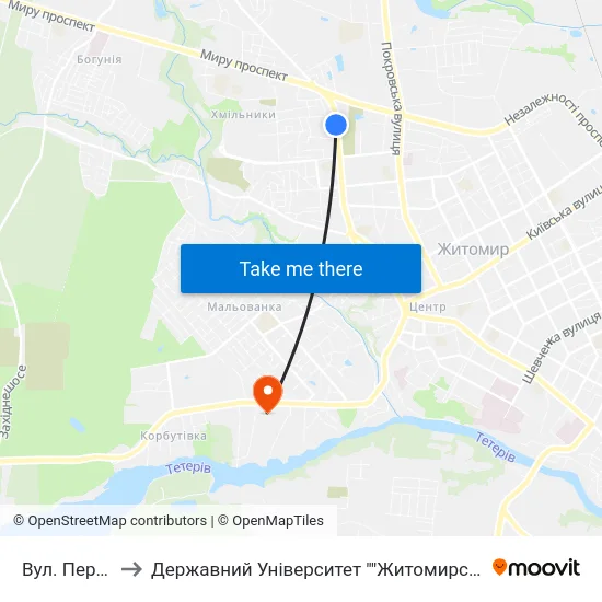Вул. Перемоги to Державний Університет ""Житомирська Політехніка"" map