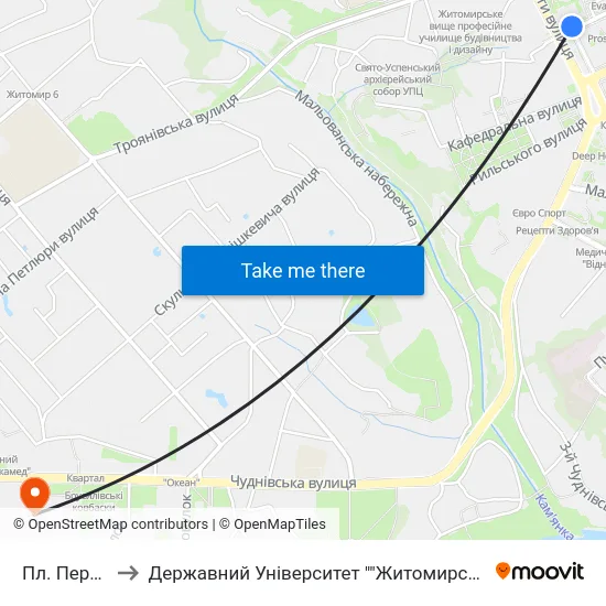 Пл. Перемоги to Державний Університет ""Житомирська Політехніка"" map