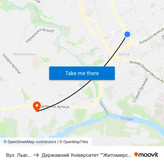 Вул. Львівська to Державний Університет ""Житомирська Політехніка"" map