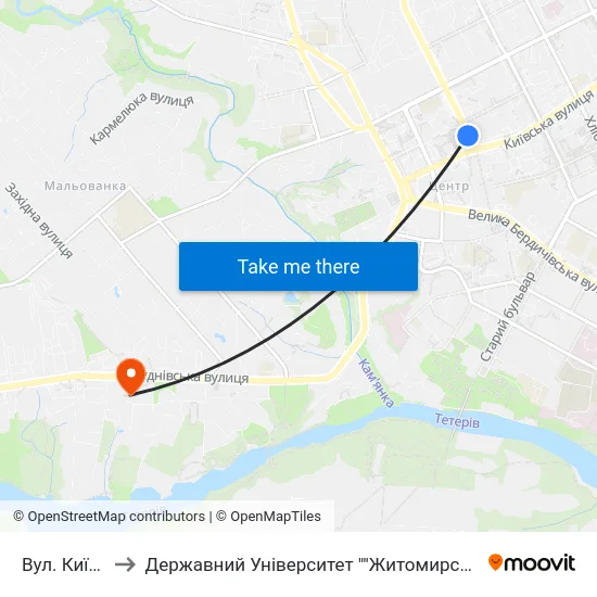 Вул. Київська to Державний Університет ""Житомирська Політехніка"" map