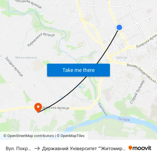 Вул. Покровська to Державний Університет ""Житомирська Політехніка"" map