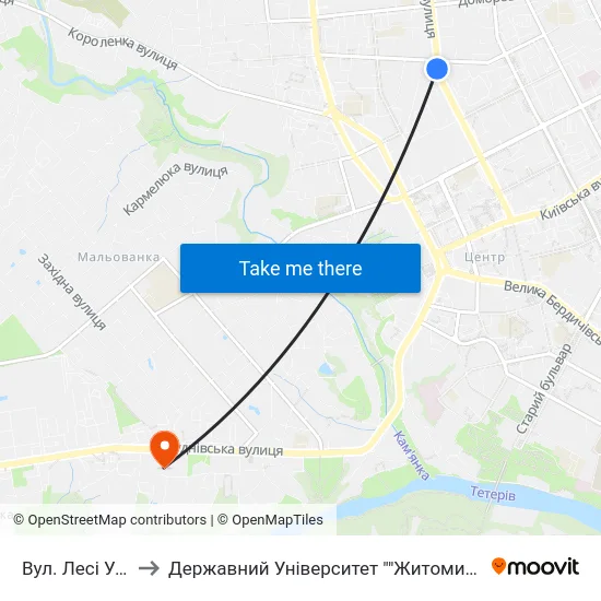 Вул. Лесі Українки to Державний Університет ""Житомирська Політехніка"" map