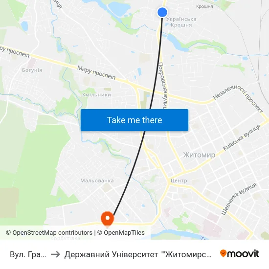 Вул. Гранітна to Державний Університет ""Житомирська Політехніка"" map