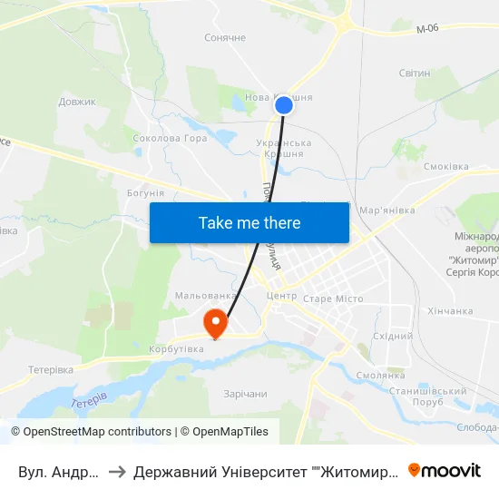 Вул. Андріївська to Державний Університет ""Житомирська Політехніка"" map