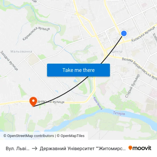 Вул. Львівська to Державний Університет ""Житомирська Політехніка"" map