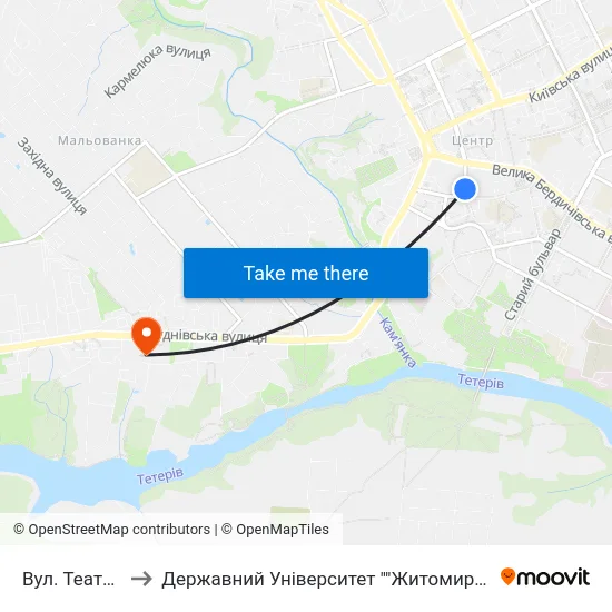Вул. Театральна to Державний Університет ""Житомирська Політехніка"" map