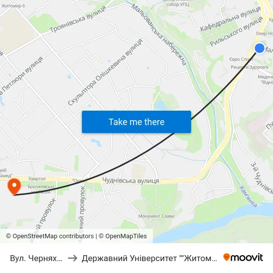 Вул. Черняховського to Державний Університет ""Житомирська Політехніка"" map