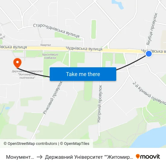 Монумент Слави to Державний Університет ""Житомирська Політехніка"" map