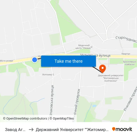 Завод Агромаш to Державний Університет ""Житомирська Політехніка"" map