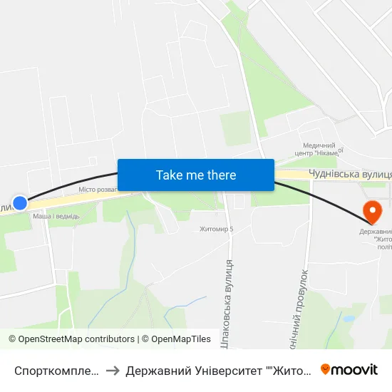 Спорткомплекс Динамо to Державний Університет ""Житомирська Політехніка"" map