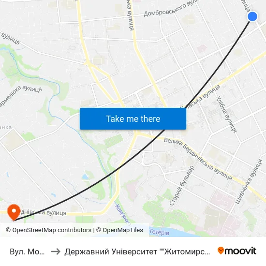 Вул. Монтана to Державний Університет ""Житомирська Політехніка"" map
